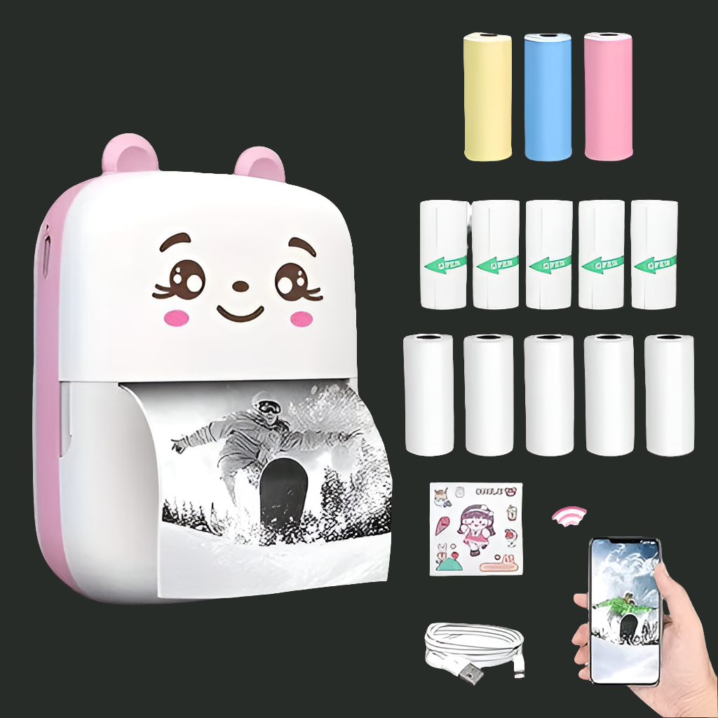 Bluetooth Mini Printer for Students | Inkless Wireless Thermal Printer (Black & White) | Portable Ink Free Printer for Android & iOS | 1200mAh Rechargeable Battery